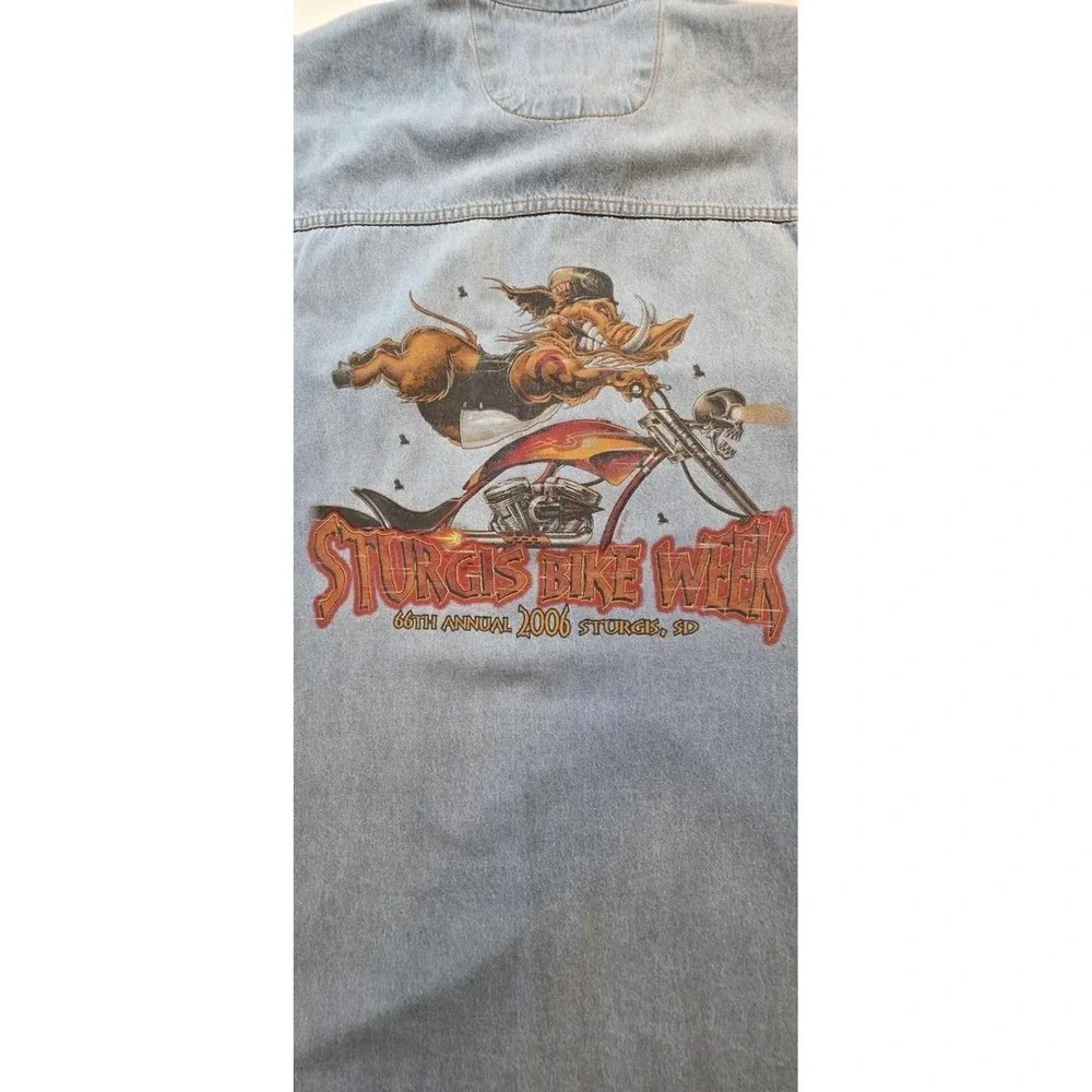 USA Biker Design Mens XL Sturgis 2006‎ 66th Annual Bike Week Frayed Denim Shirt